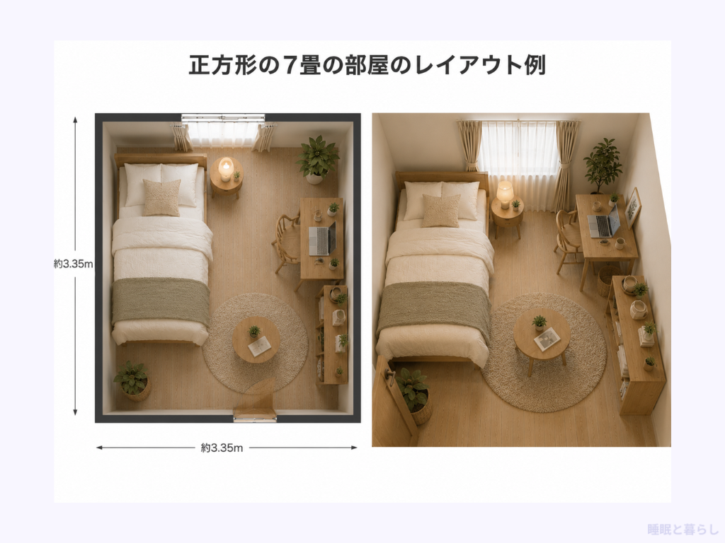 正方形の7畳のレイアウト例
