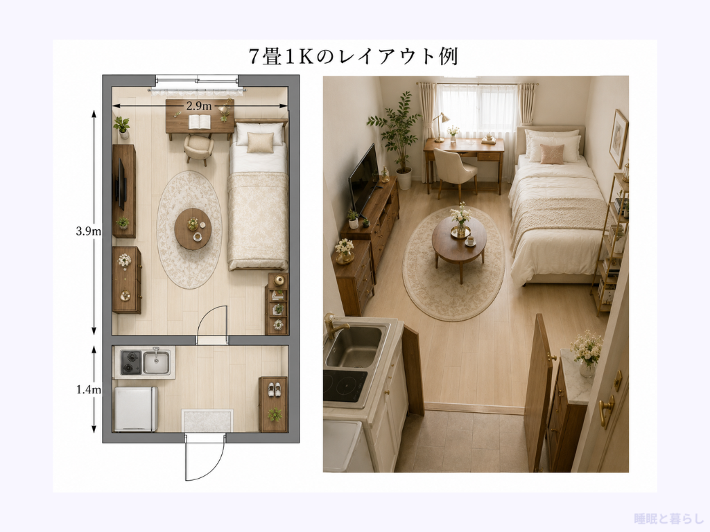 7畳の1Kのレイアウト例