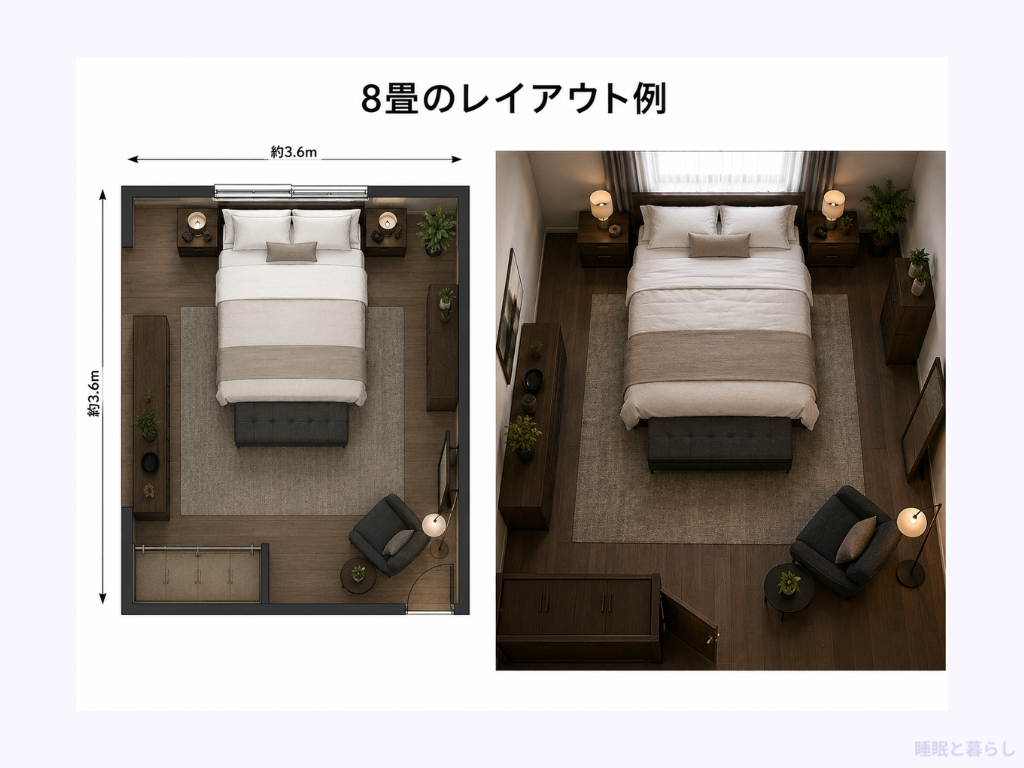 ダブルベッドのレイアウト例