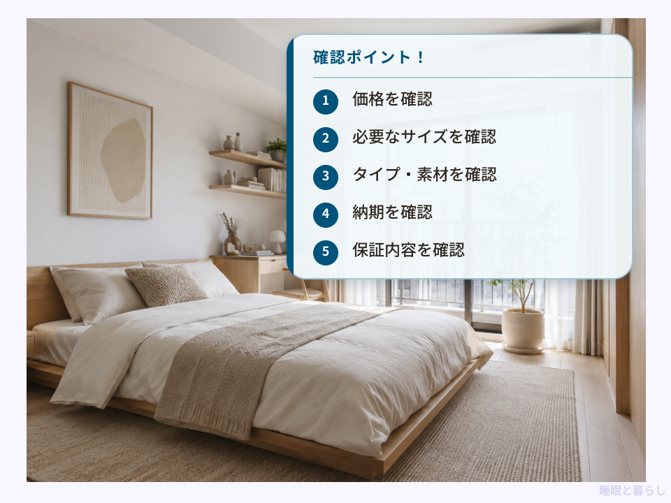ベッドブランド選びで確認する価格・サイズ・タイプと素材・納期・保証内容の5項目