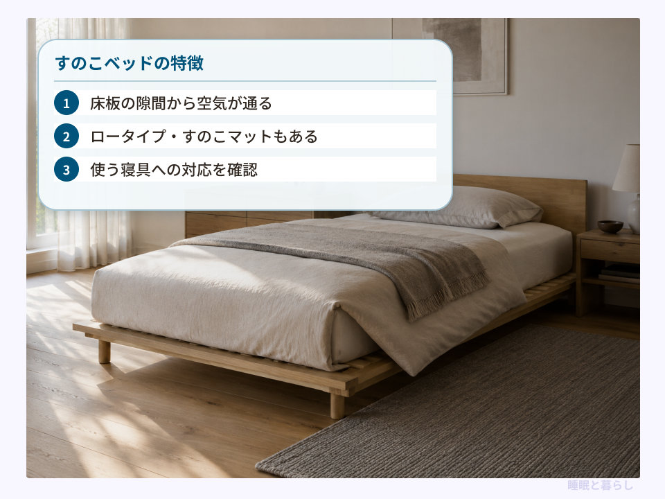 すのこベッドの特徴をまとめた解説画像