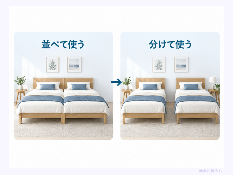2台のベッドを並べて使う場合と離して使う場合の比較