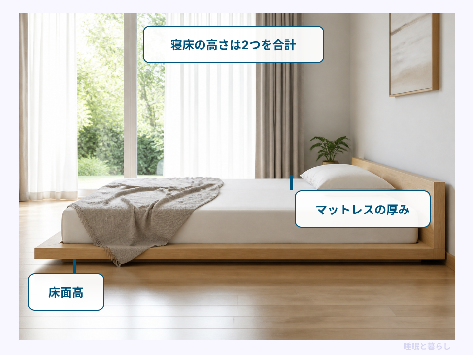 ローベッドの床面高とマットレスの厚み