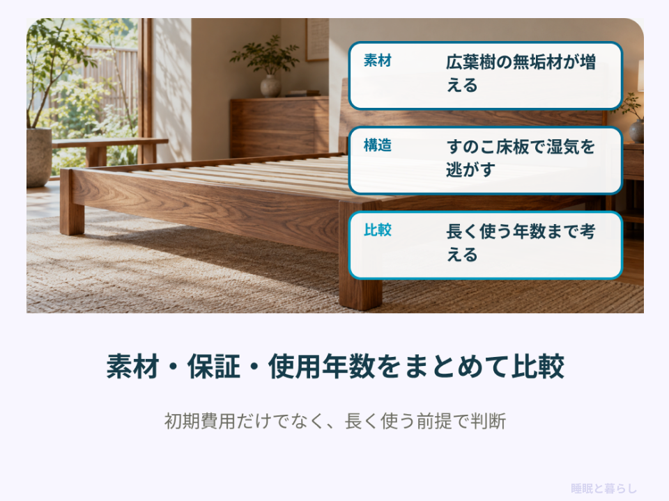 6万円以上のベッドに多い無垢材・すのこ構造・比較ポイント
