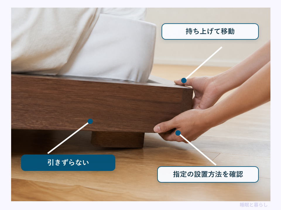脚なしベッドを引きずらず持ち上げて移動する方法