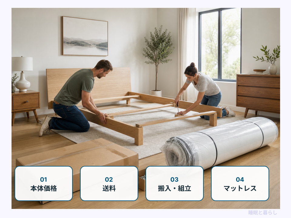 ローベッド購入時に確認する本体・送料・搬入組立・マットレス費用