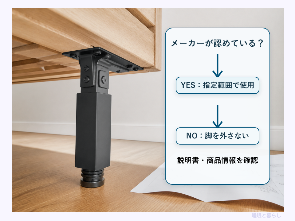 ベッドの脚を外せるかメーカー情報で判断する流れ