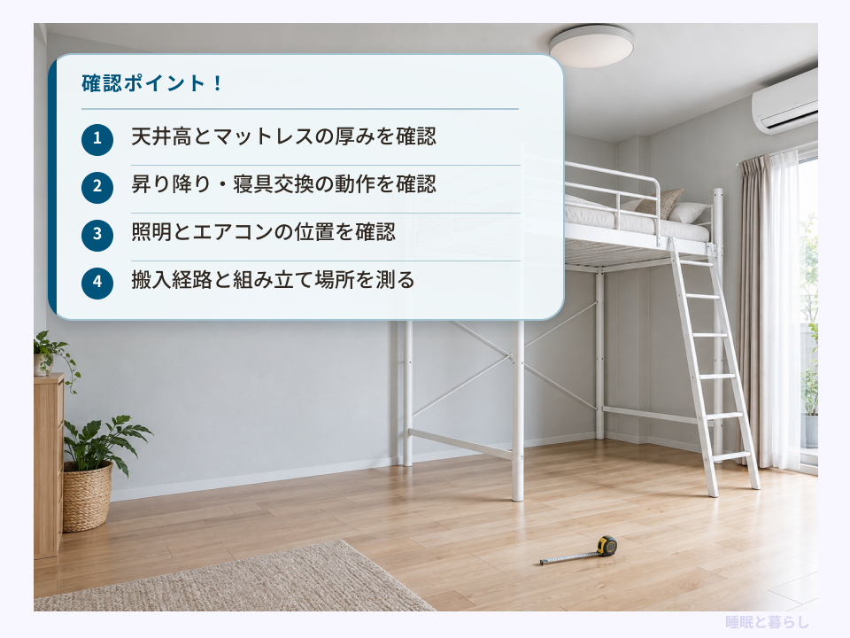 ロフトベッド購入前に天井高、昇り降り、照明とエアコン、搬入経路を確認する4つのポイント