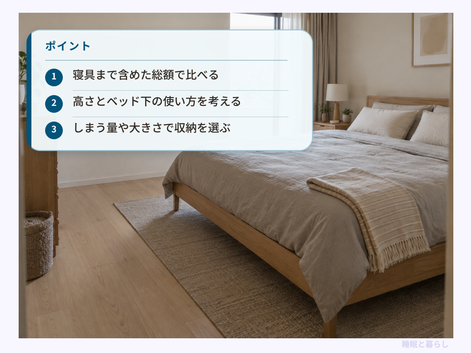 クイーンベッドを総額・フレームの高さ・収納力で選ぶ3つのポイント