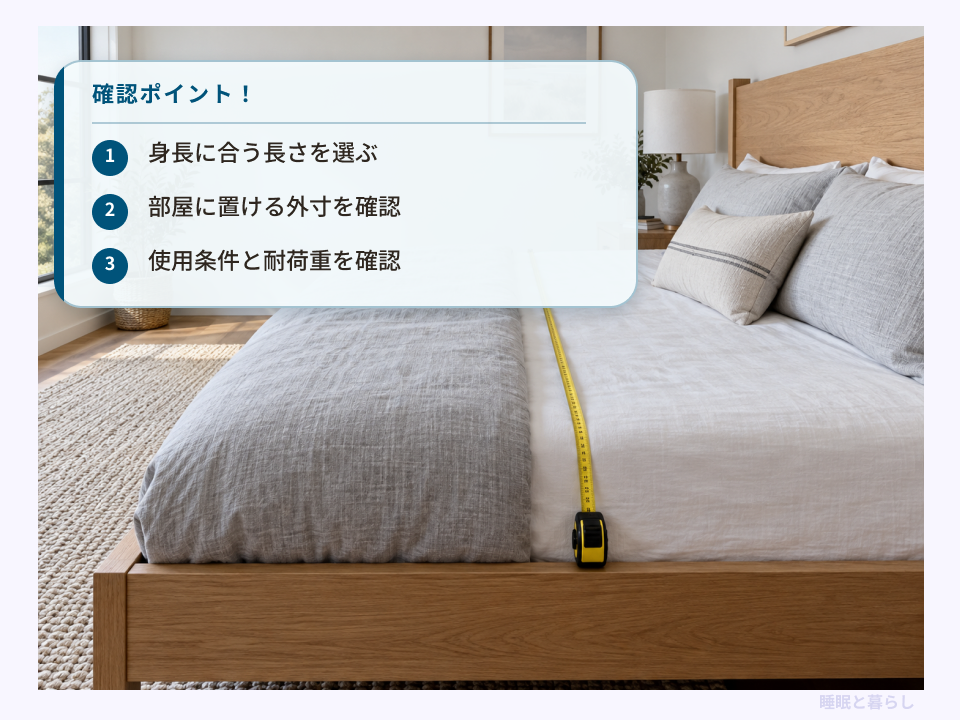 身長に合う長さや設置寸法を確認するベッド選びのポイント