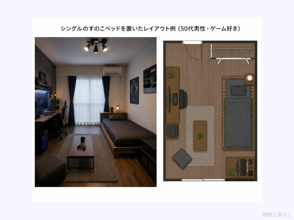 シングルのすのこベッドを置いたレイアウト例