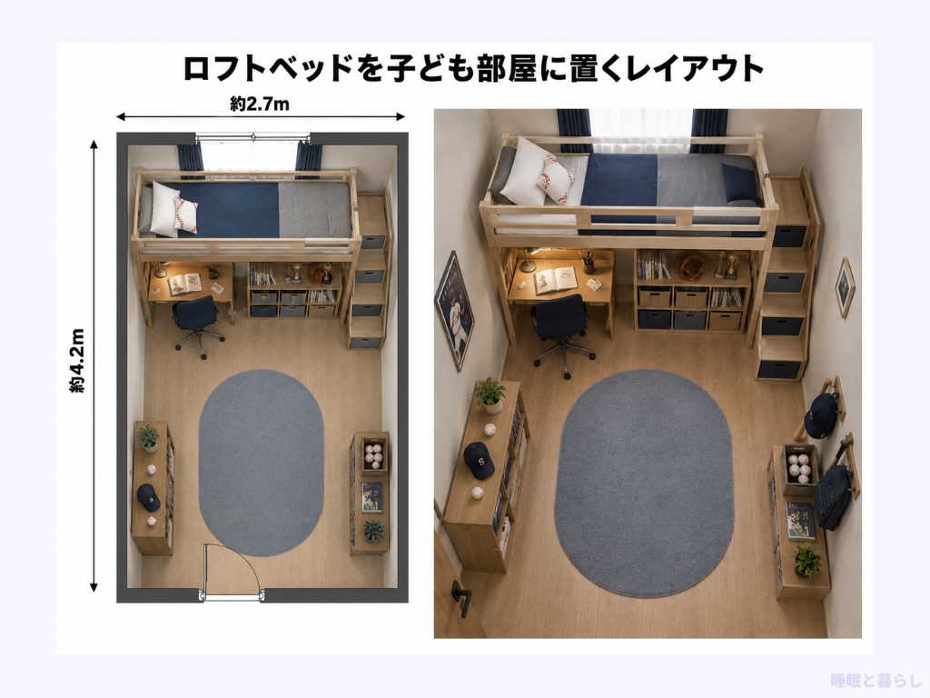 ロフトベッドを子ども部屋に置くレイアウト