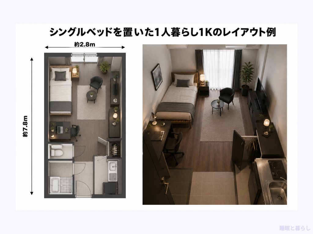 1人暮らし1Kのレイアウト例