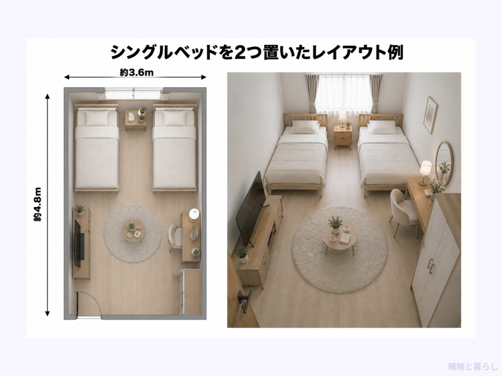 シングルベッドを2つ置いたレイアウト例