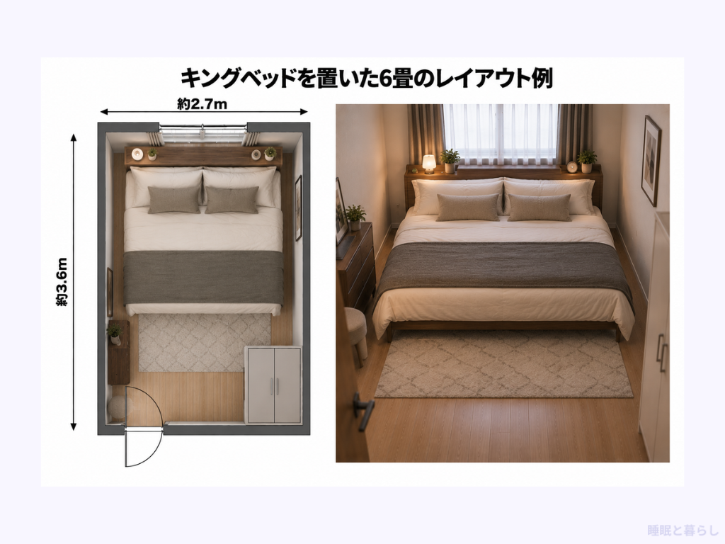 キングベッドを置いた6畳のレイアウト例