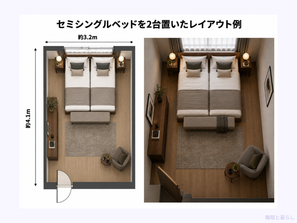 セミシングルベッドを2台置いたレイアウト例