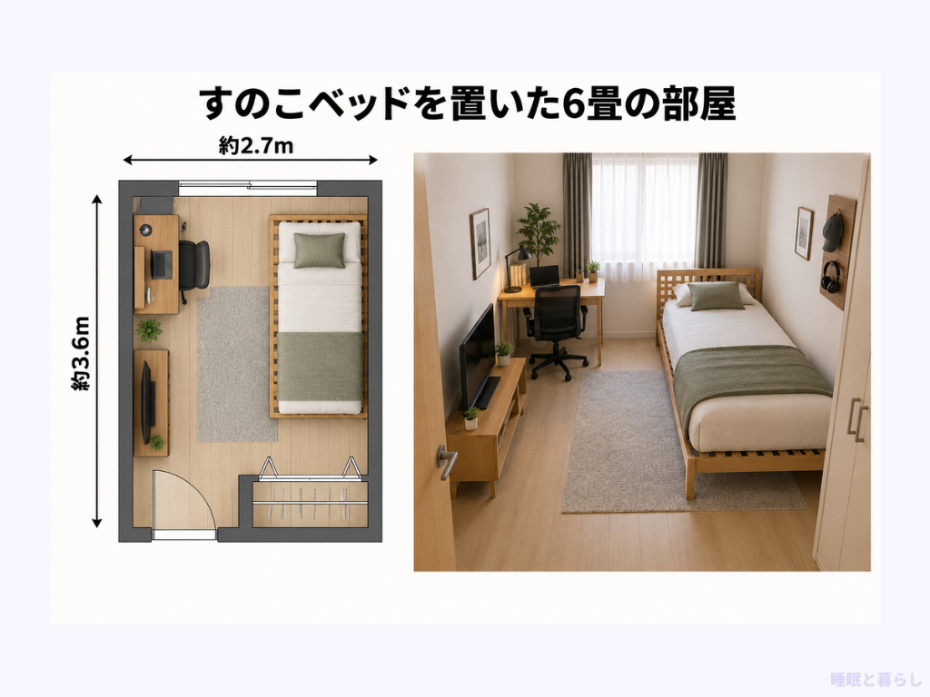 すのこベッドを置いた6畳の部屋