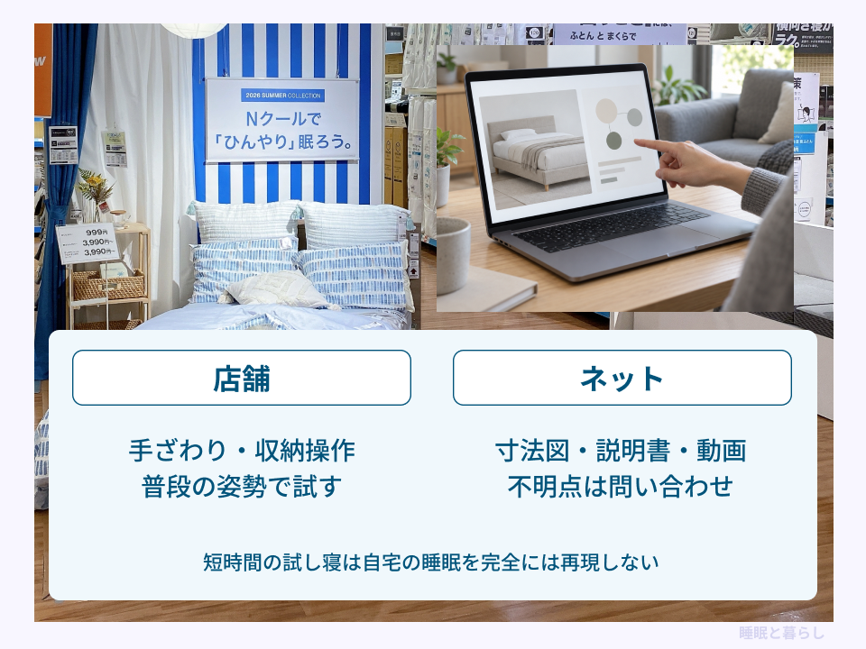 店舗の実物確認とネットの資料確認を並べた比較図