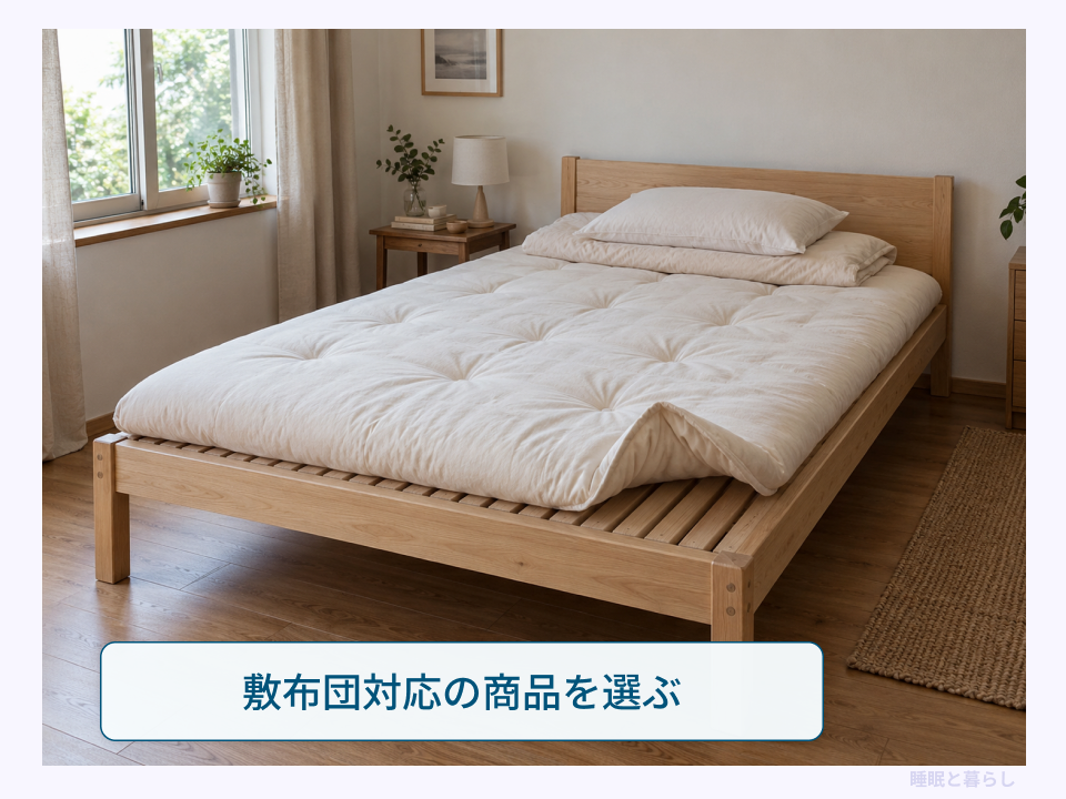 敷布団に対応した木製すのこベッドの使用例