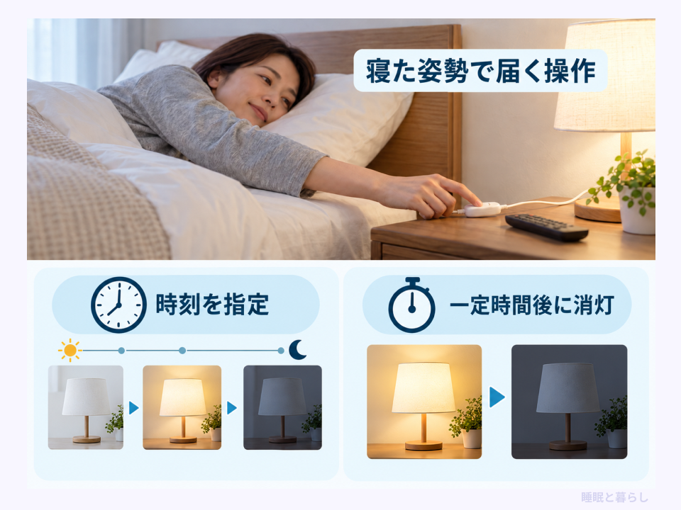 寝た姿勢で届くスイッチと時刻指定・一定時間後消灯のタイマーの違い