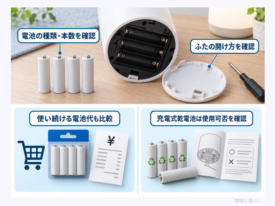 乾電池の種類・本数・交換方法と継続費用の確認