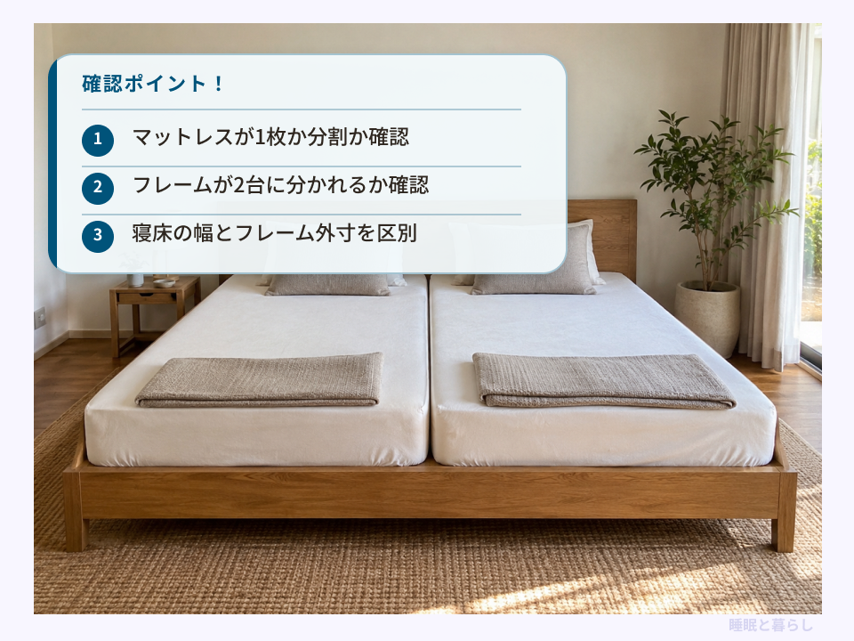 クイーンベッドとセミシングル2台を比較する前に確認するマットレス枚数とフレーム寸法