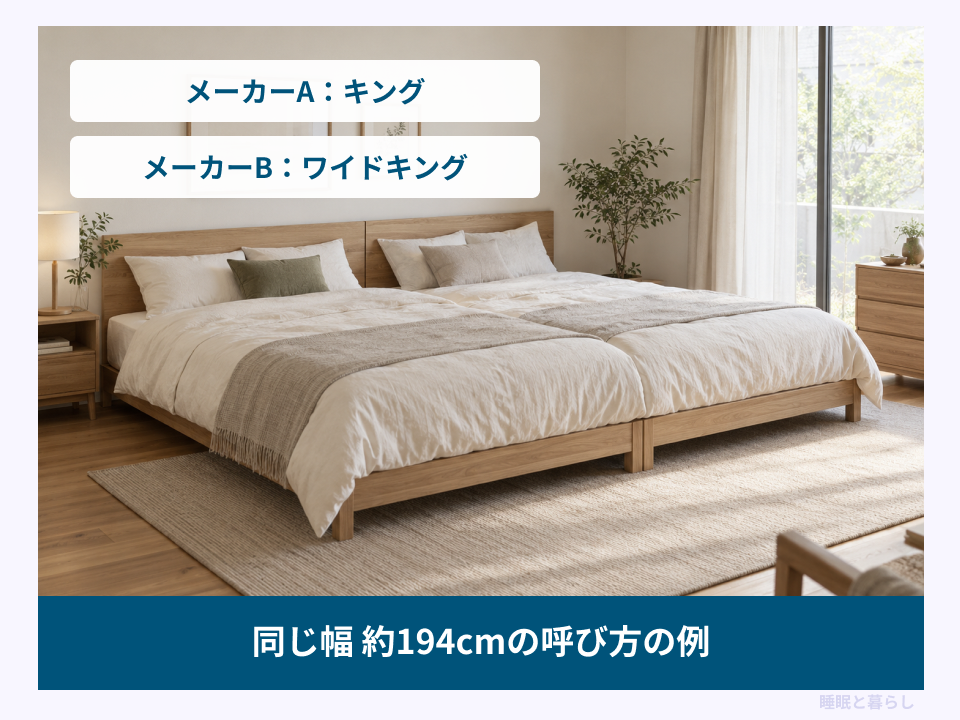 約194cmでもキングとワイドキングで名称が異なる例