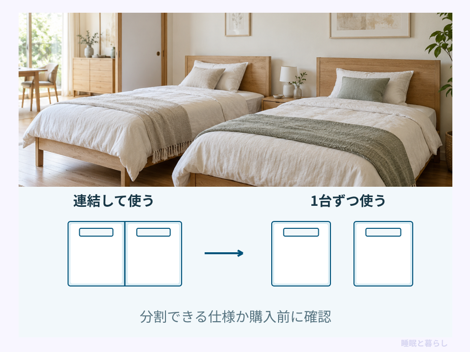 並べて使うベッドを1台ずつ独立させて使う図