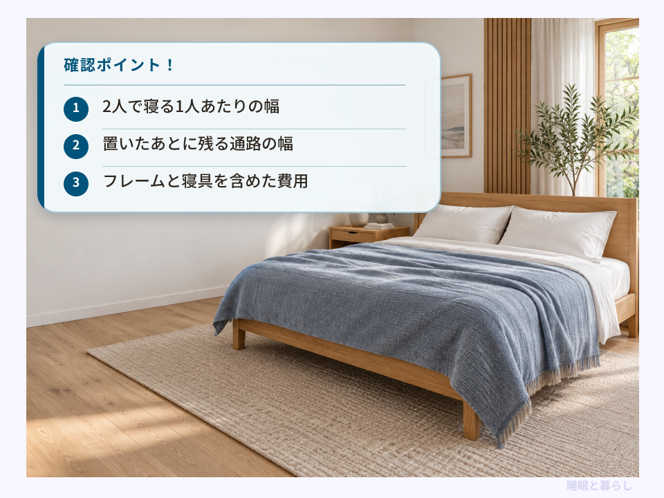 ダブルとクイーンの寝る幅・通路・寝具の費用を比べる確認ポイント