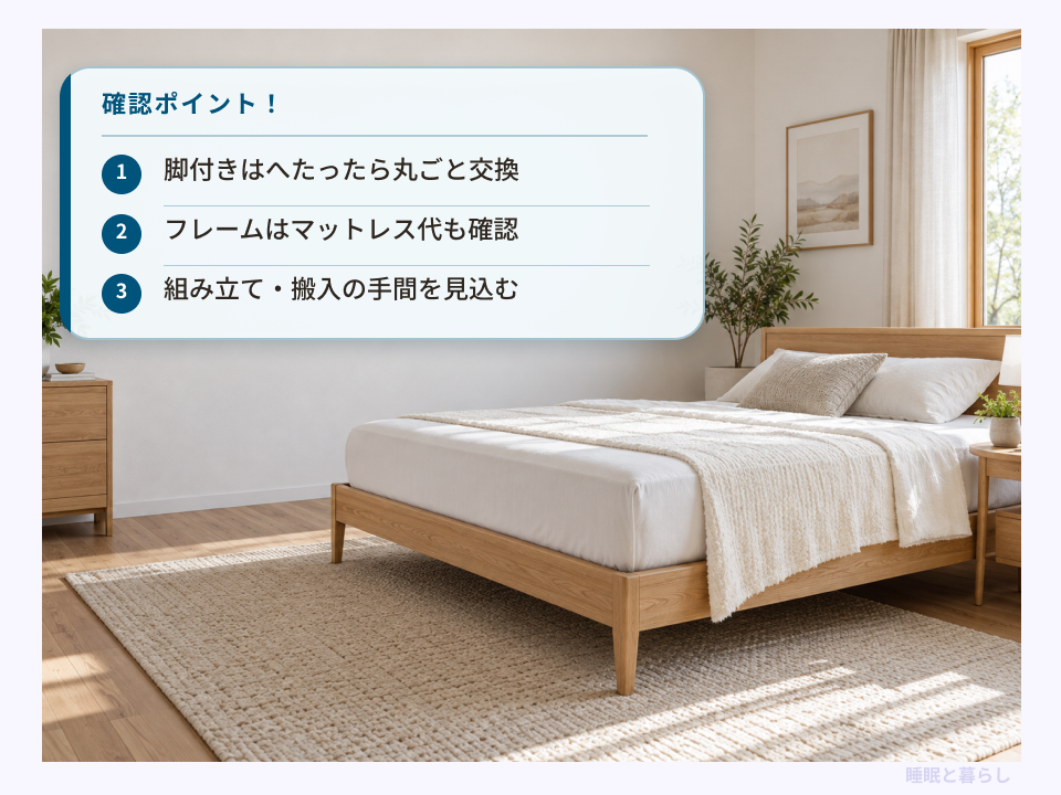 脚付きマットレスとベッドフレームの買い替え・費用・搬入の確認ポイント