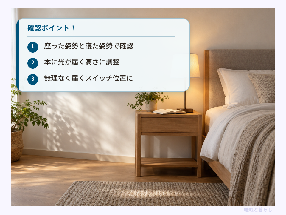 ベッドサイドランプの高さと操作位置を決める確認ポイント