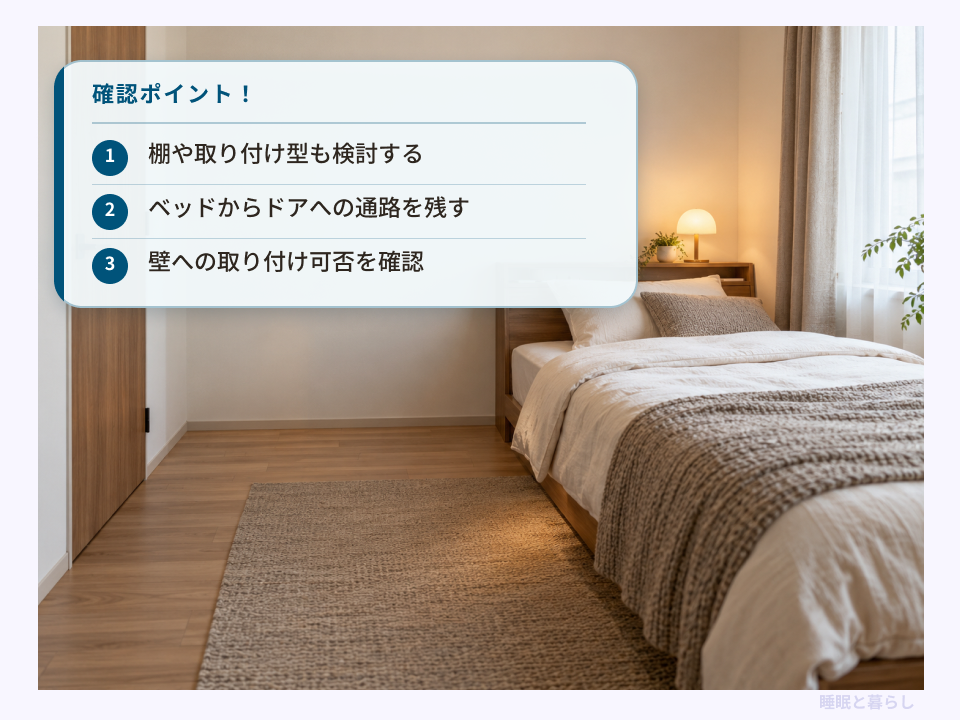 狭い寝室で照明を置く面と通り道を確保する確認ポイント