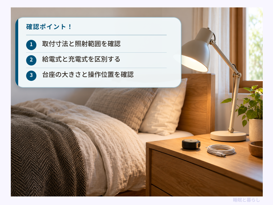 読書ライトの取付寸法・電源方式・操作位置を確認するポイント