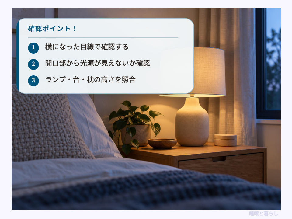 横になった目線での光源の見え方とランプ・台・枕の高さの確認ポイント