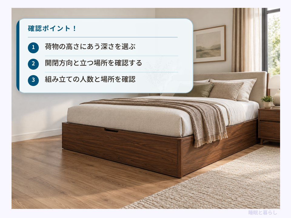 跳ね上げ式ベッドの深さ・開閉方向・組み立てを確認する3つのポイント