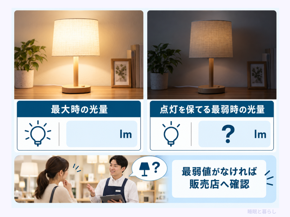 ライトの最大光量と点灯を保てる最弱光量の区別