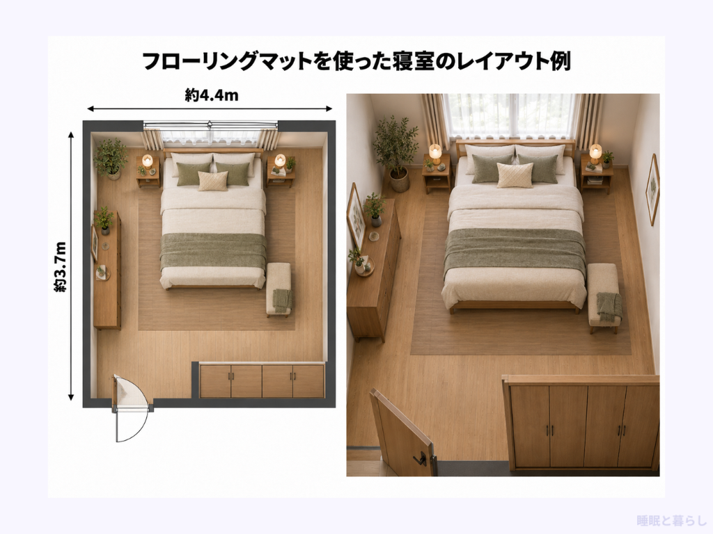 フローリングマットを使った寝室のレイアウト例