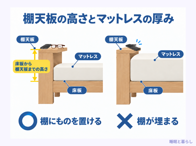 マットレスの厚みと棚の高さの関係