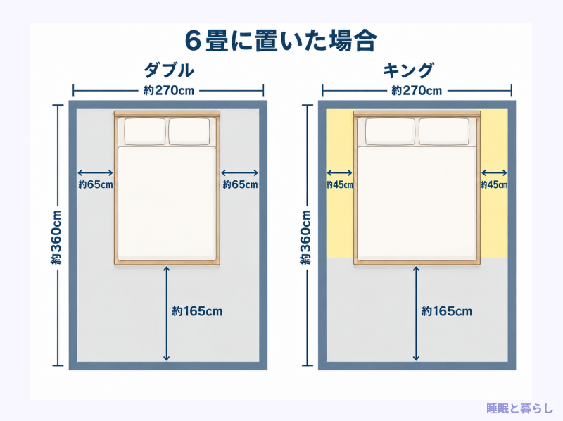 6畳に置いたダブルとキングの比較