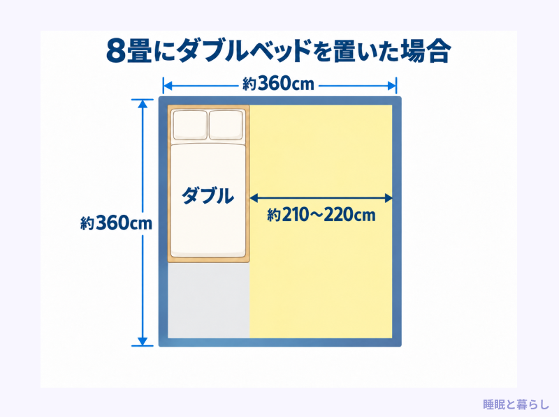 8畳にダブルベッドを置いた場合