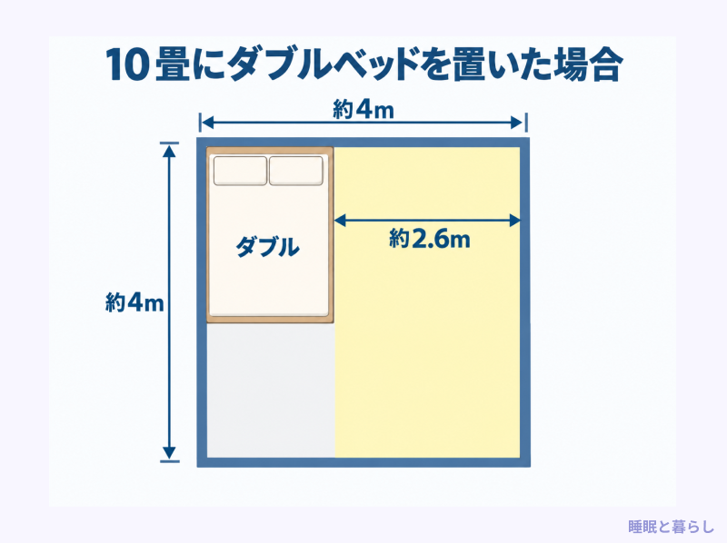 10畳にダブルベッドを置いた場合